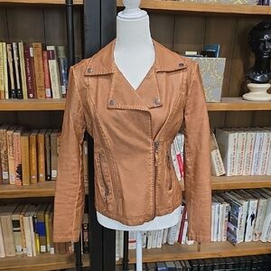 Max Studio Cognac Faux Leather Women's Jacket, Size Small